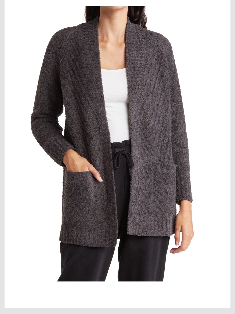 CozyChic Lite Directional Ribbed Cardigan  - Carbon
